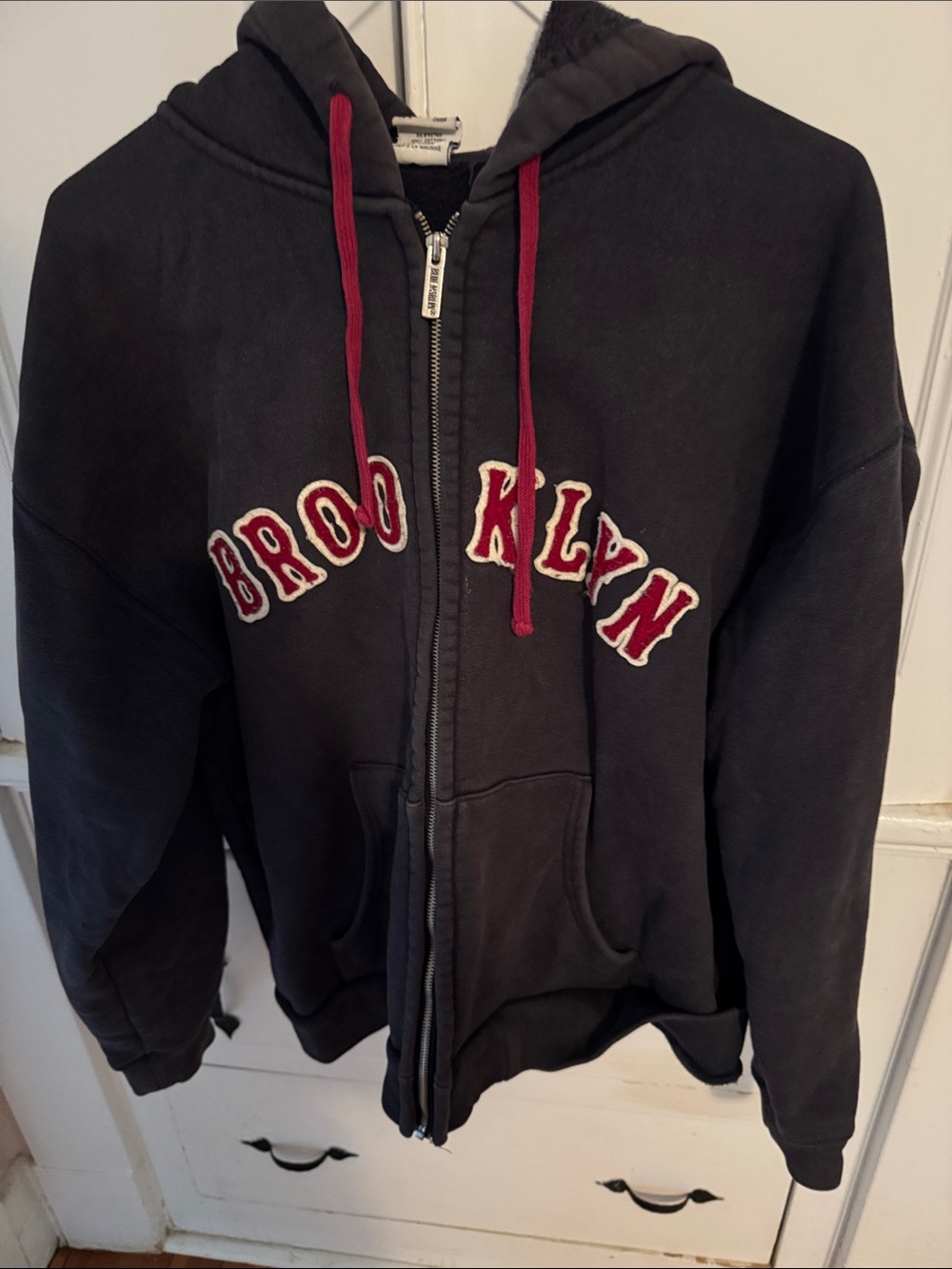 Blue Marlin Brooklyn  Zip Hoodie with Red Drawstrings